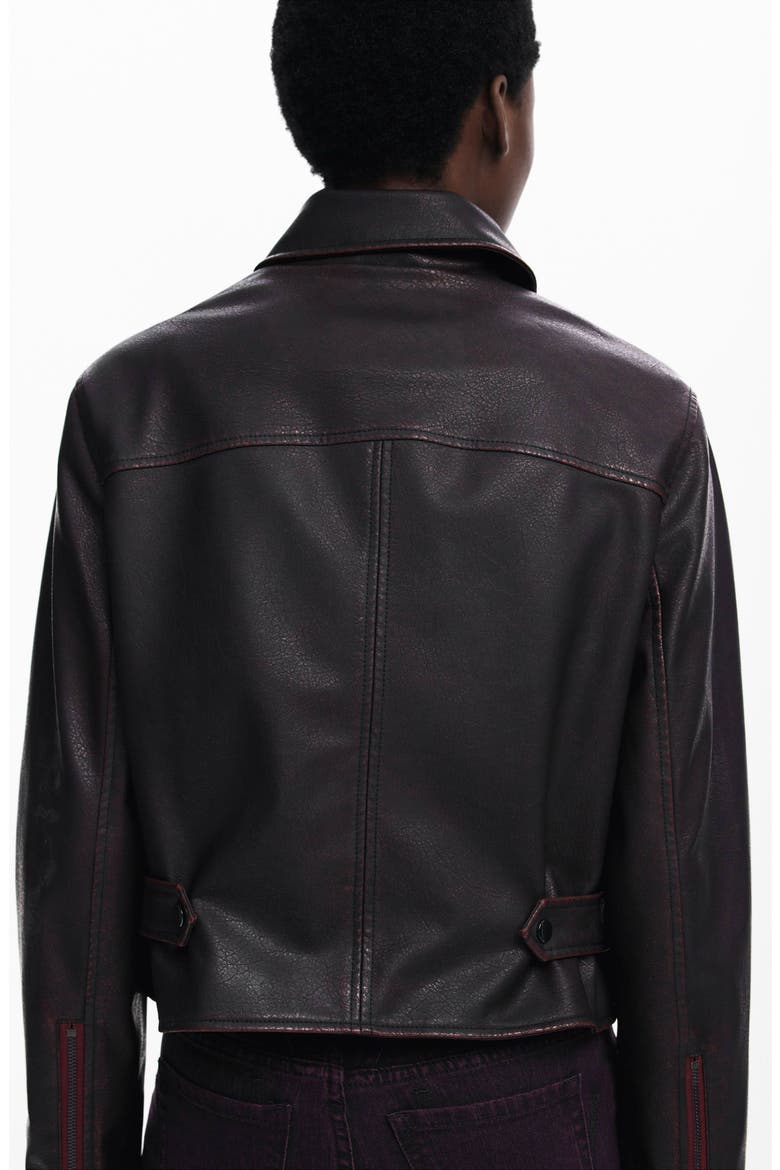 Weathered Faux Leather Jacket, Alternate, color, DARK PURPLE