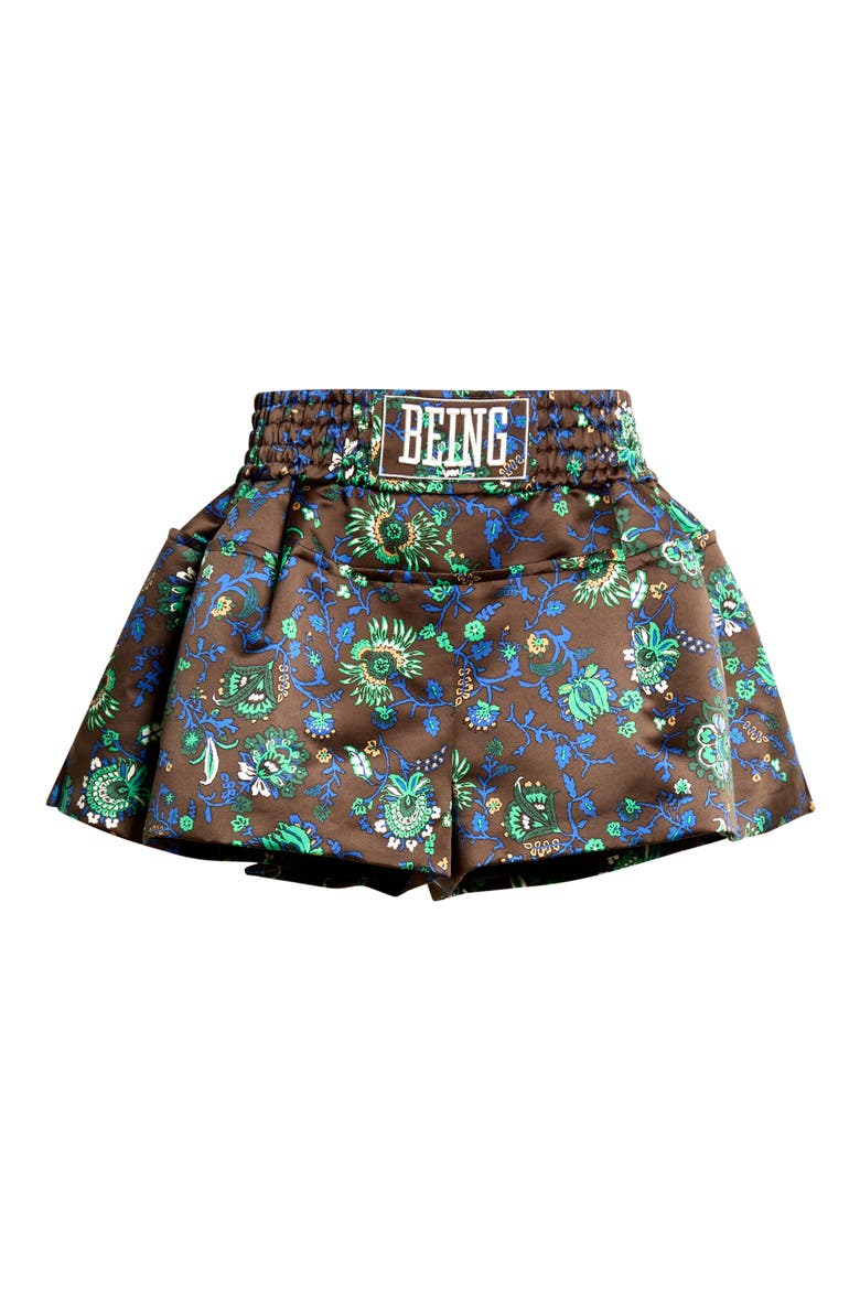 Floral Print Satin Shorts, Main, color, BROWN