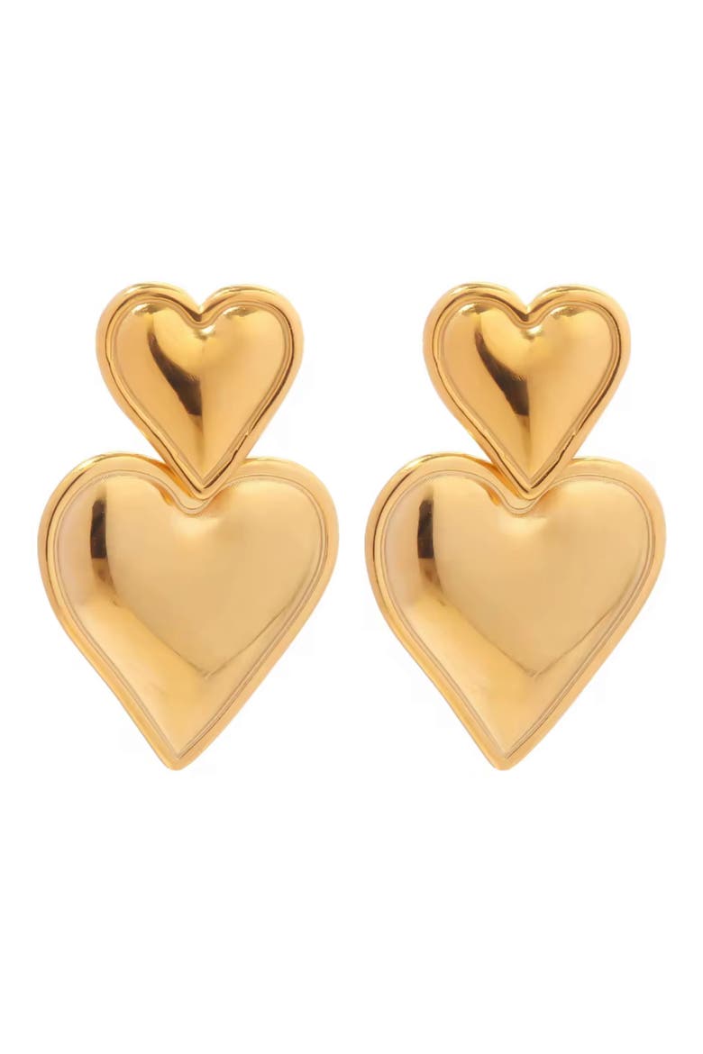 Double Heart Drop Earrings, Main, color, GOLD