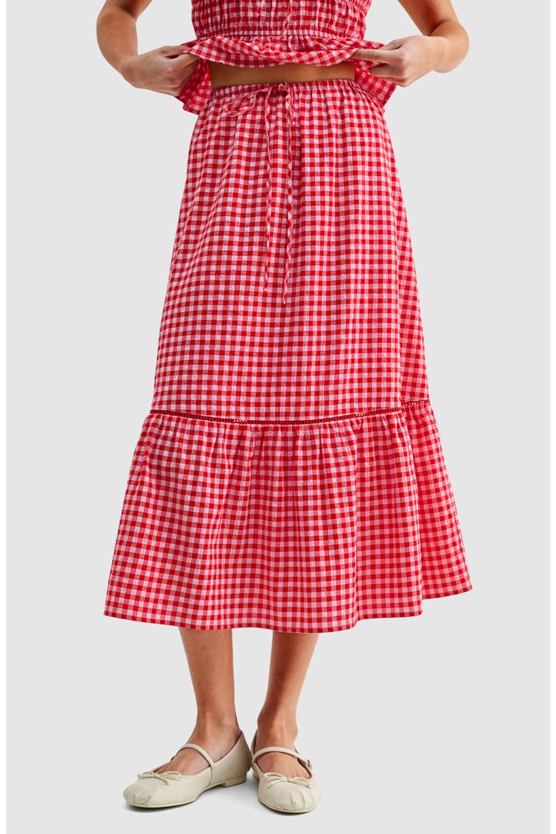 Gingham Cotton Blend Midi Skirt, Main, color, RED GINGHAM