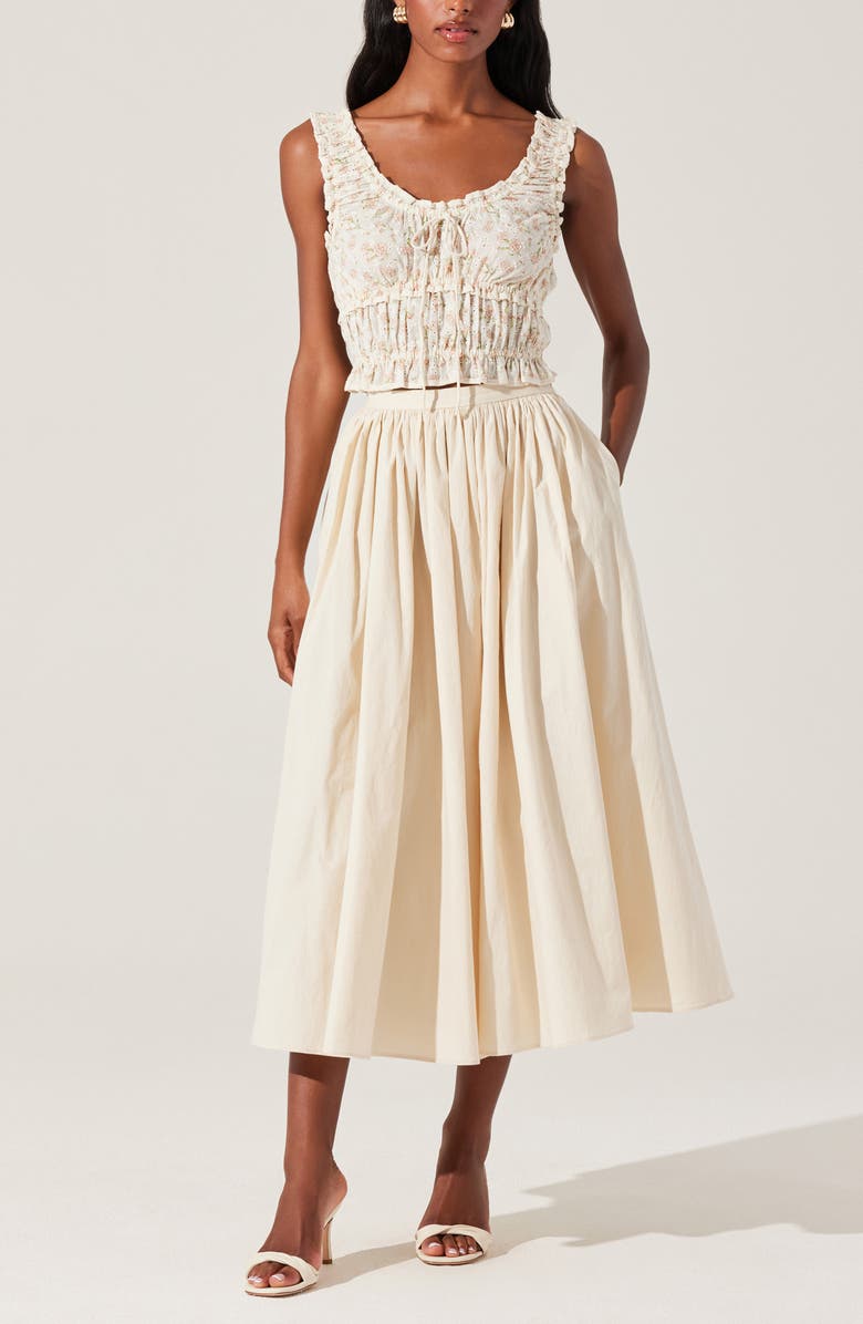 ASTR the Label Kissed Shirred Ruffle Sleeveless Crop Top, Alternate, color, Cream Floral