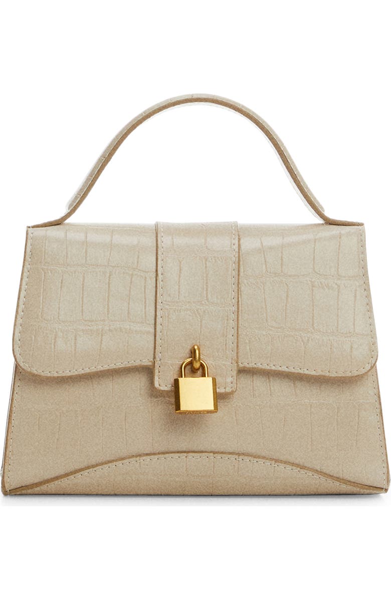 MANGO Padlock Croc Embossed Envelope Top Handle Bag, Main, color, Off White
