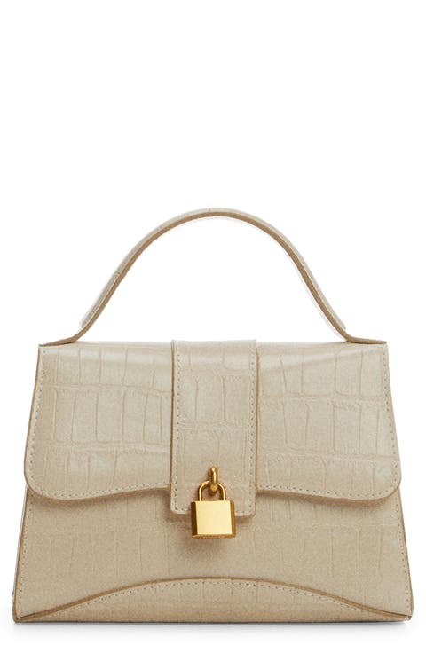 Padlock Croc Embossed Envelope Top Handle Bag