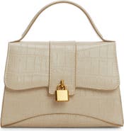 MANGO Padlock Croc Embossed Envelope Top Handle Bag