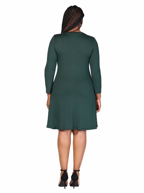 24seven Comfort Apparel Plus Size Classic Long Sleeve  Flared Mini Dress In Green