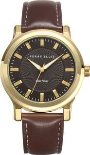 Perry Ellis Solar Faux Leather Strap Watch