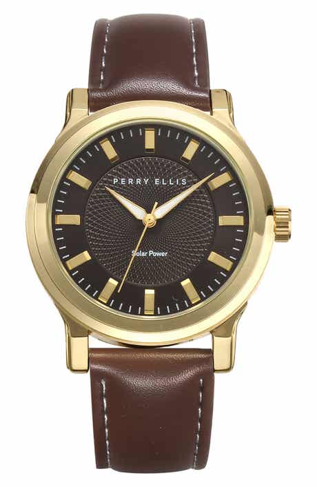 Perry Ellis Solar Faux Leather Strap Watch