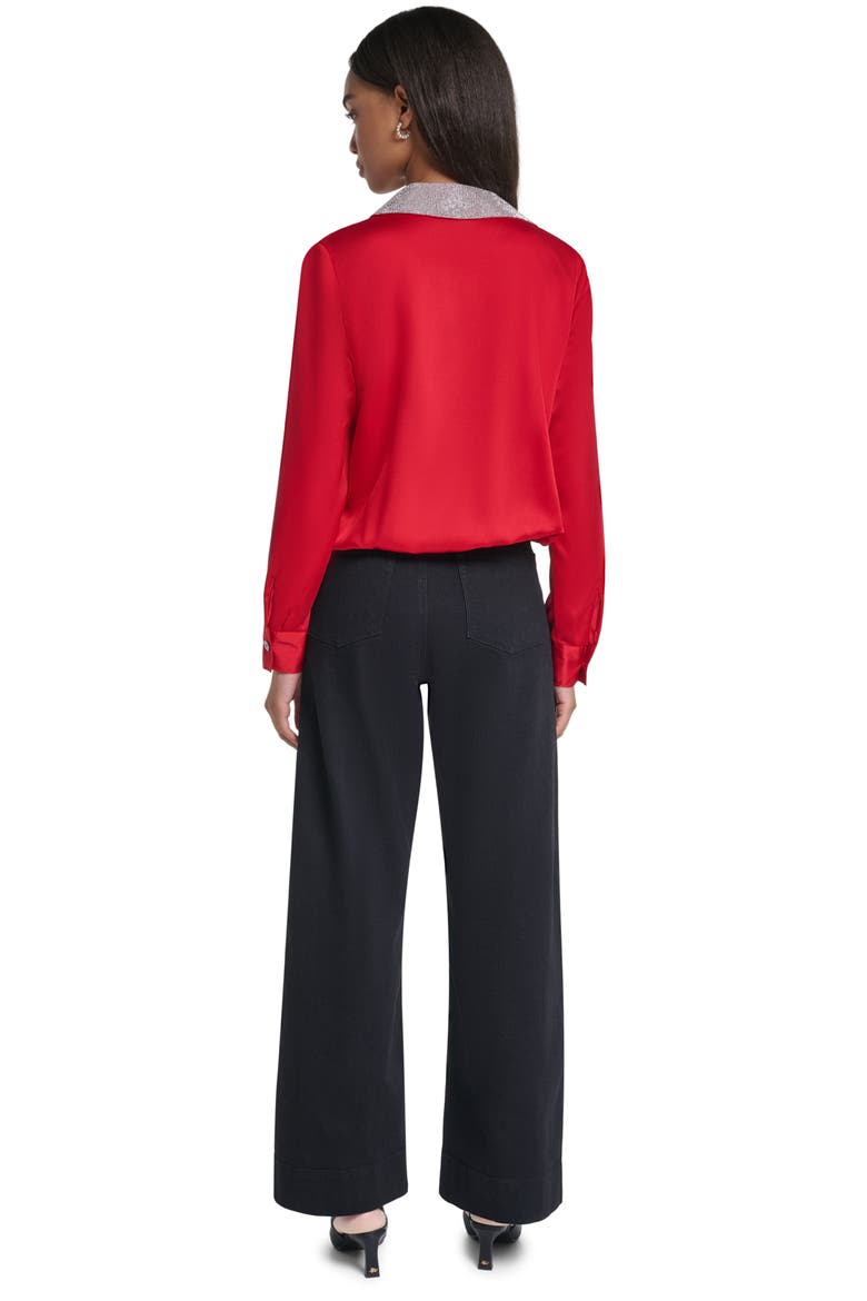 Crystal Collar Satin Surplice Shirt, Alternate, color, ADMIRAL RED
