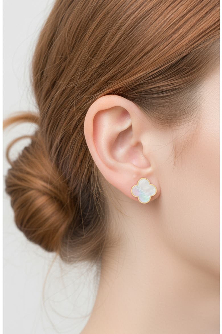 Mother-of-Pearl Clover Stud Earrings, Alternate, color, GOLD/ WHITE