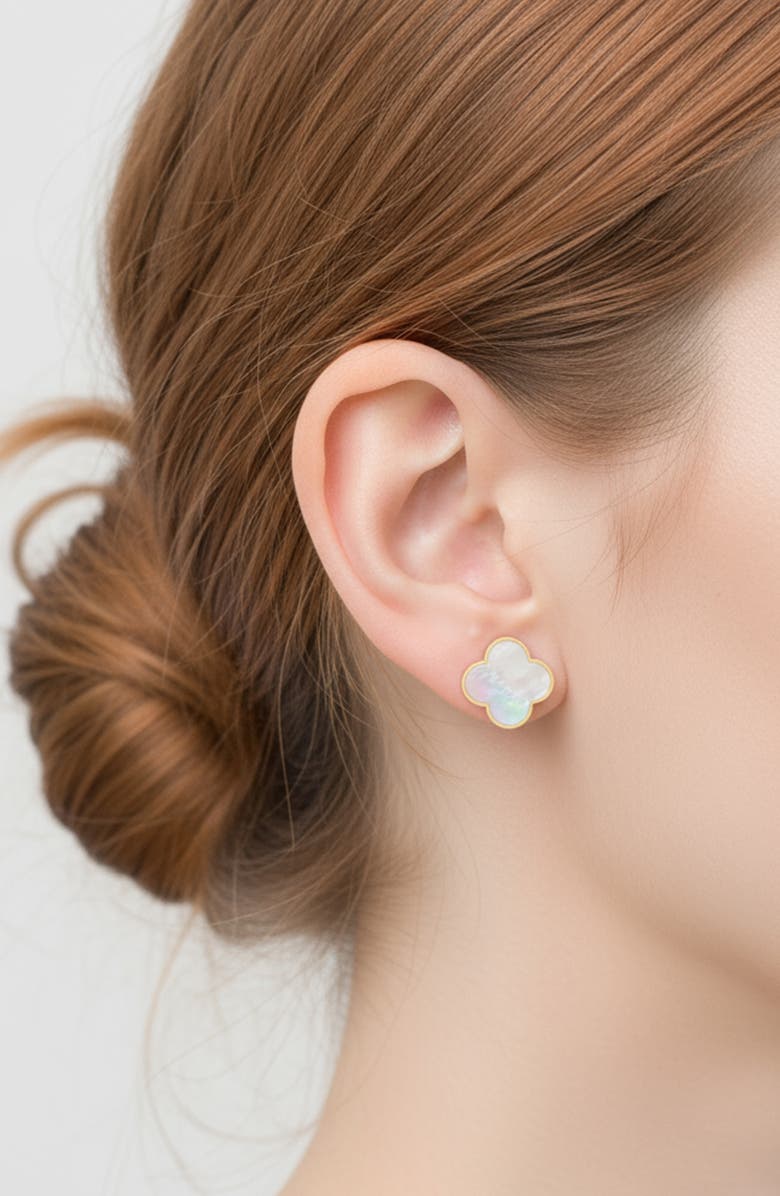 GABI RIELLE Mother-of-Pearl Clover Stud Earrings, Alternate, color, Gold/ White