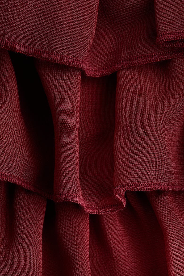 Ruffled Open-Shoulder Bodysuit, Alternate, color, Dark red