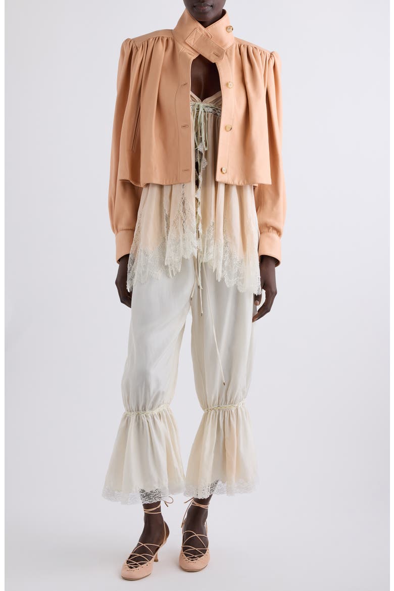 Puff Shoulder Leather Crop Jacket, Alternate, color, DUSTY CORAL