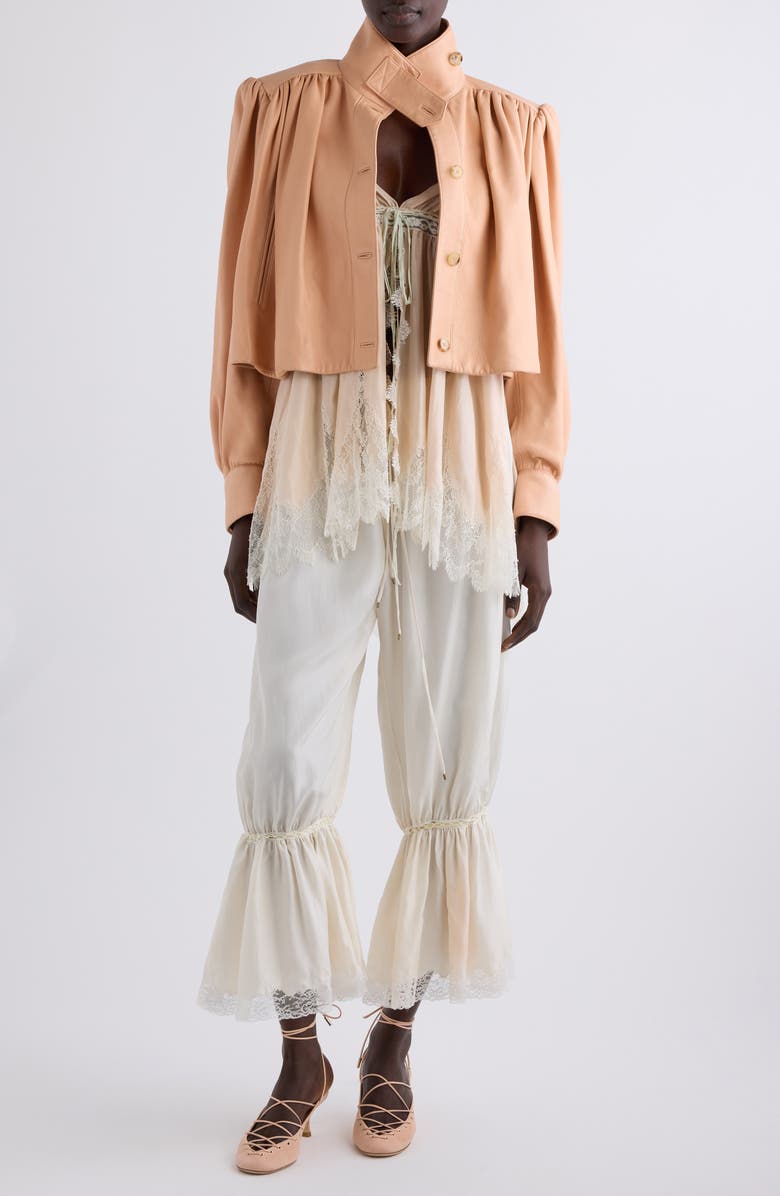 Chloé Puff Shoulder Leather Crop Jacket, Alternate, color, Dusty Coral