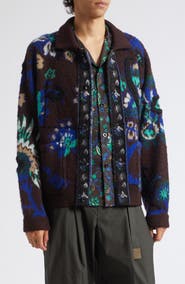 Sacai Floral Jacquard Knit Blouson Cardigan Sweater