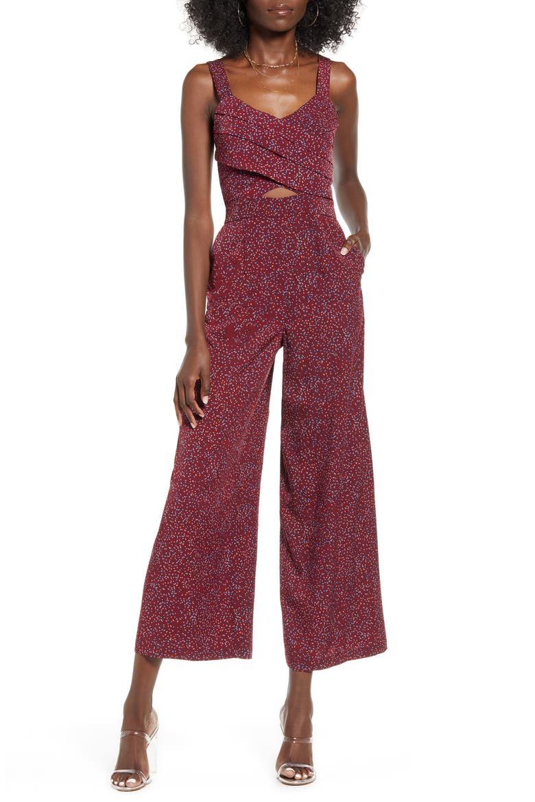 Sleeveless Cutout Jumpsuit, Main, color, WINE DOT