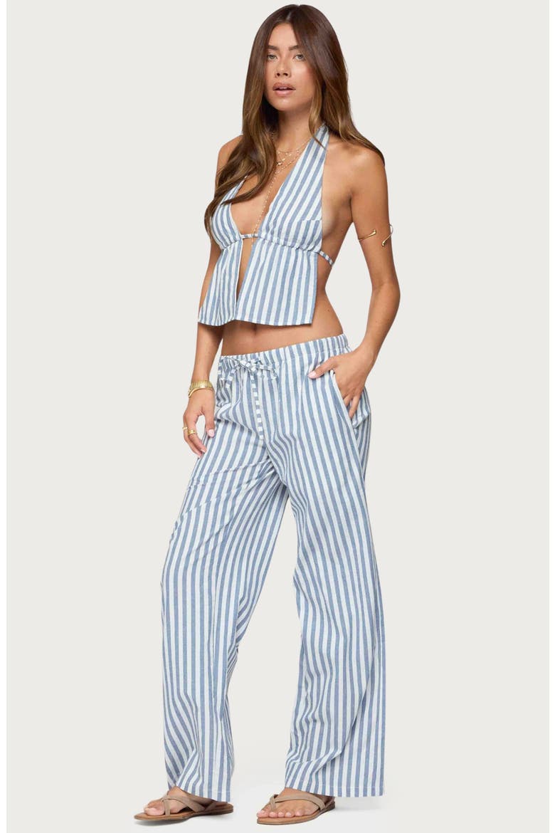 Macey Stripe Split Front Open Back Halter Top, Alternate, color, BLUE-AND-WHITE