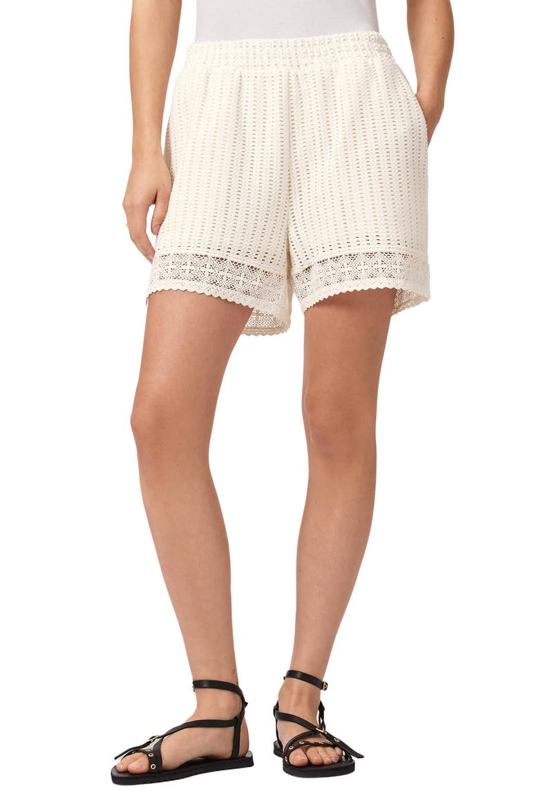 Elma Open Stitch Lace Trim Shorts, Main, color, MALLOW WHITE