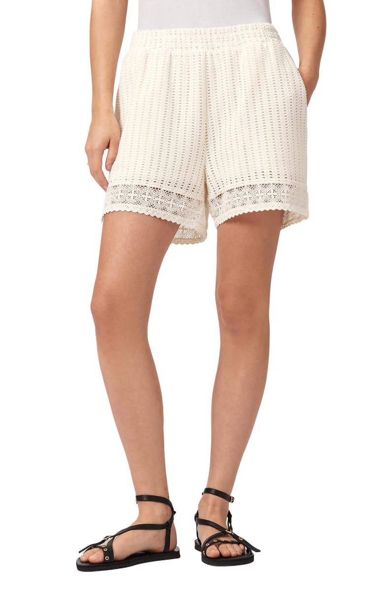 AllSaints Elma Open Stitch Lace Trim Shorts, Main, color, Mallow White