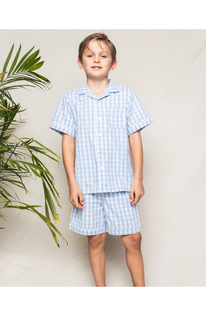 Petite Plume Gingham Check Short Two-Piece Pajamas, Alternate, color, Blue