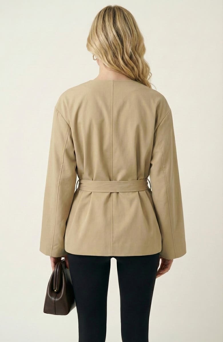 Modenaire Belted Wide Lapels Wrap Jacket, Alternate, color, Tan