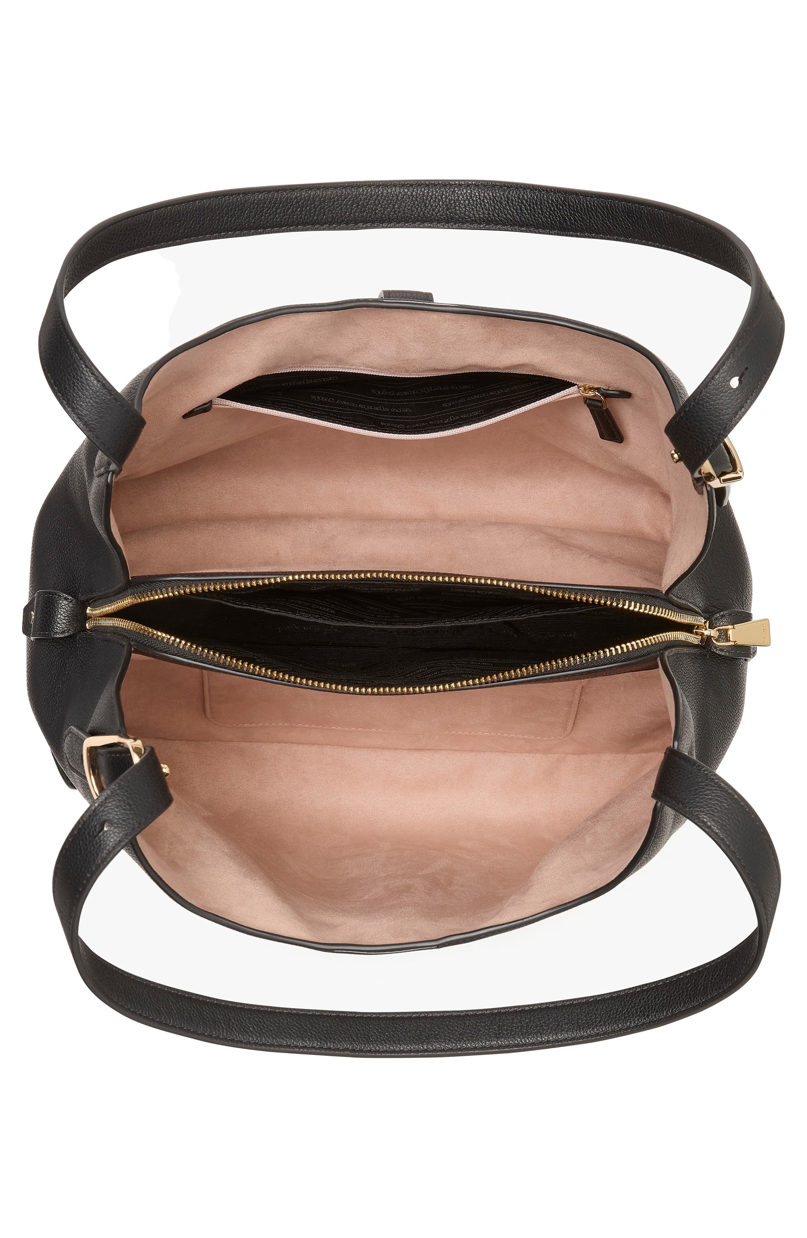 Kate Spade New York large deco pebbled leather shoulder bag, Alternate, color, Black