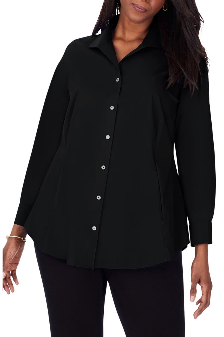 Cecilia Non-Iron Button-Up Tunic Shirt, Main, color, BLACK