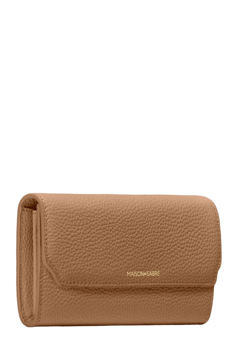 Long Leather Flap Wallet, Alternate, color, Sandstone Lily