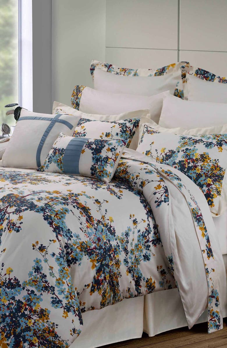 AZORES HOME Casablanca Floral Cotton Bedding Set, Main, color, White Multi