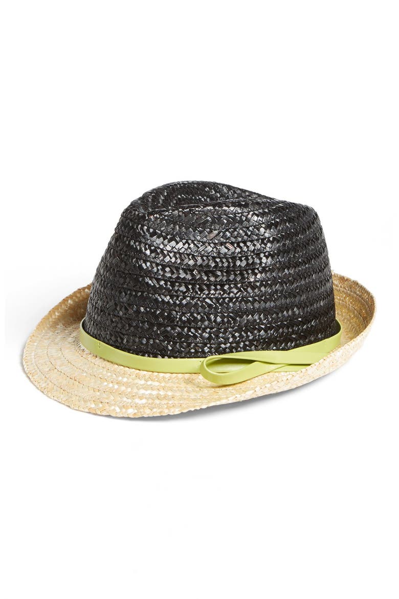 Two-Tone Straw Fedora, Main, color, BLACK/ NATURAL
