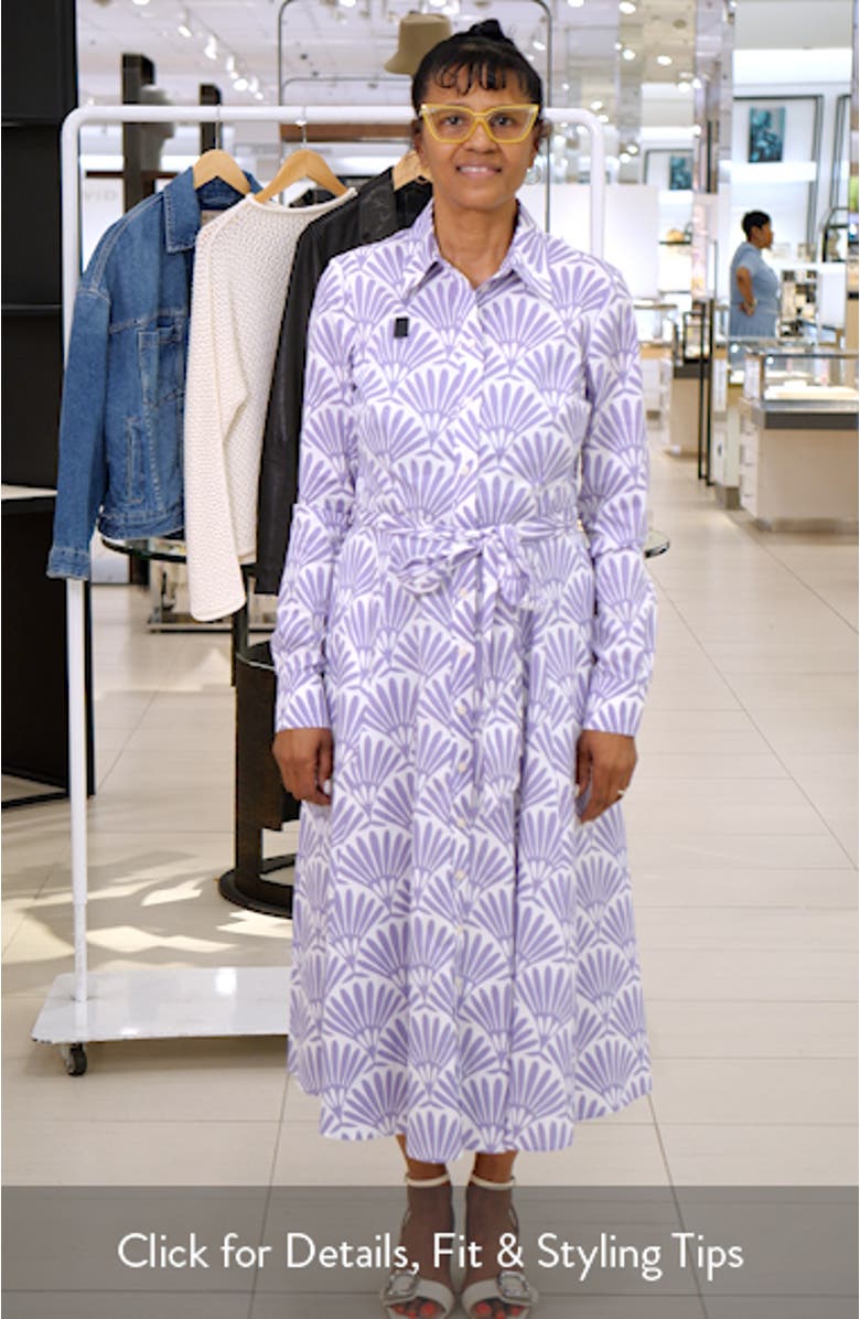 Amy Print Long Sleeve Stretch Cotton Shirtdress, sales video thumbnail