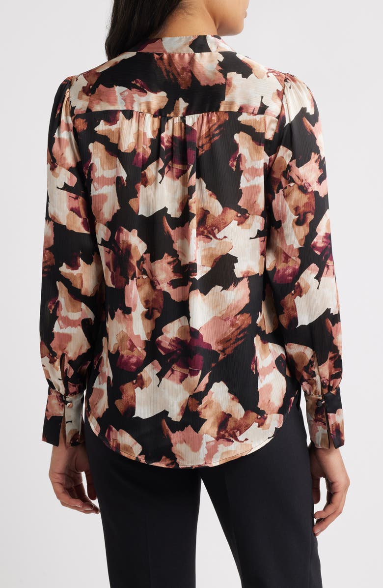 Anne Klein Printed Textured Crepe Long Sleeve Top, Alternate, color, Anne Black Multi