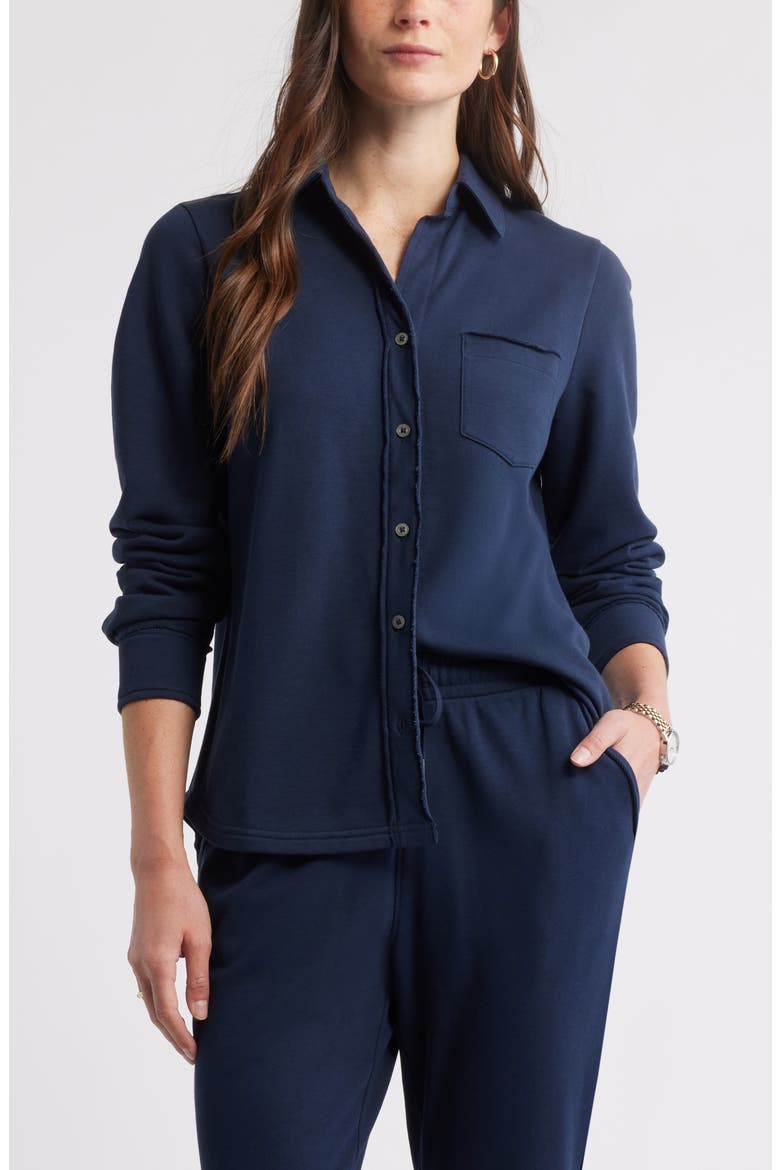 French Terry Button-Up Shirt, Main, color, NAVY STILL