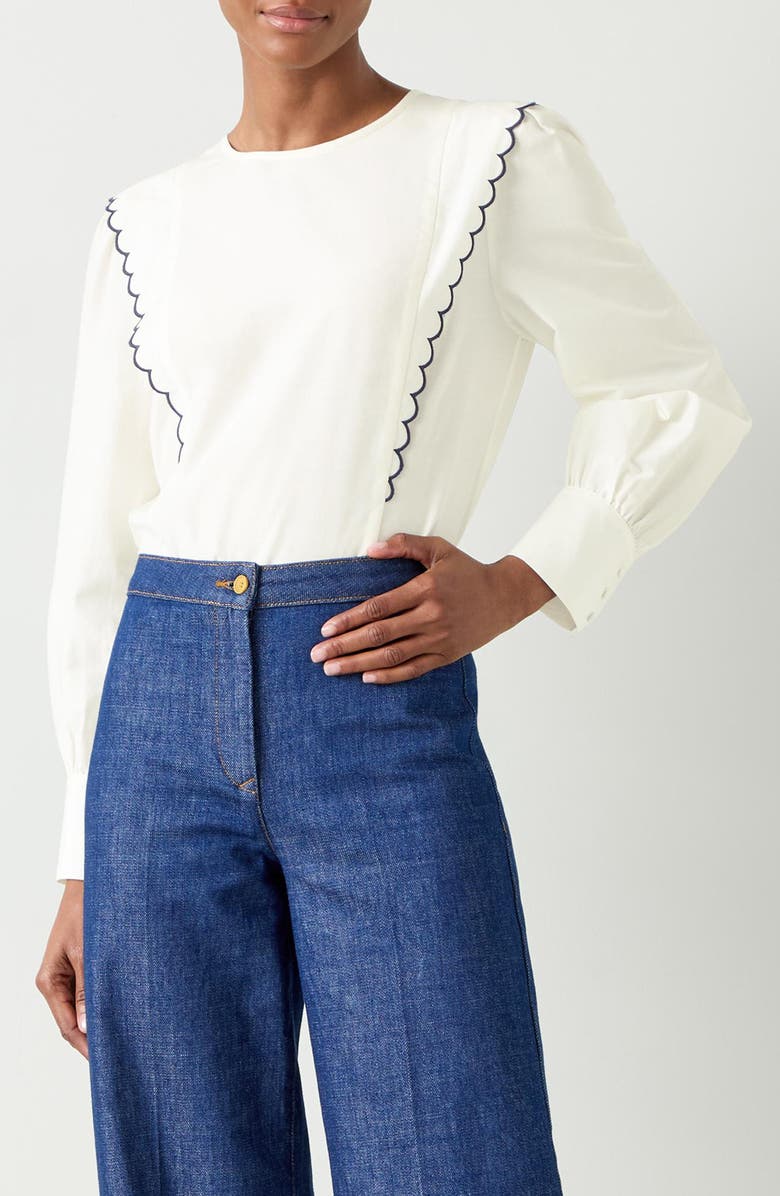 LK Bennett Isabella Scallop Trim Shirt, Main, color, Ecru