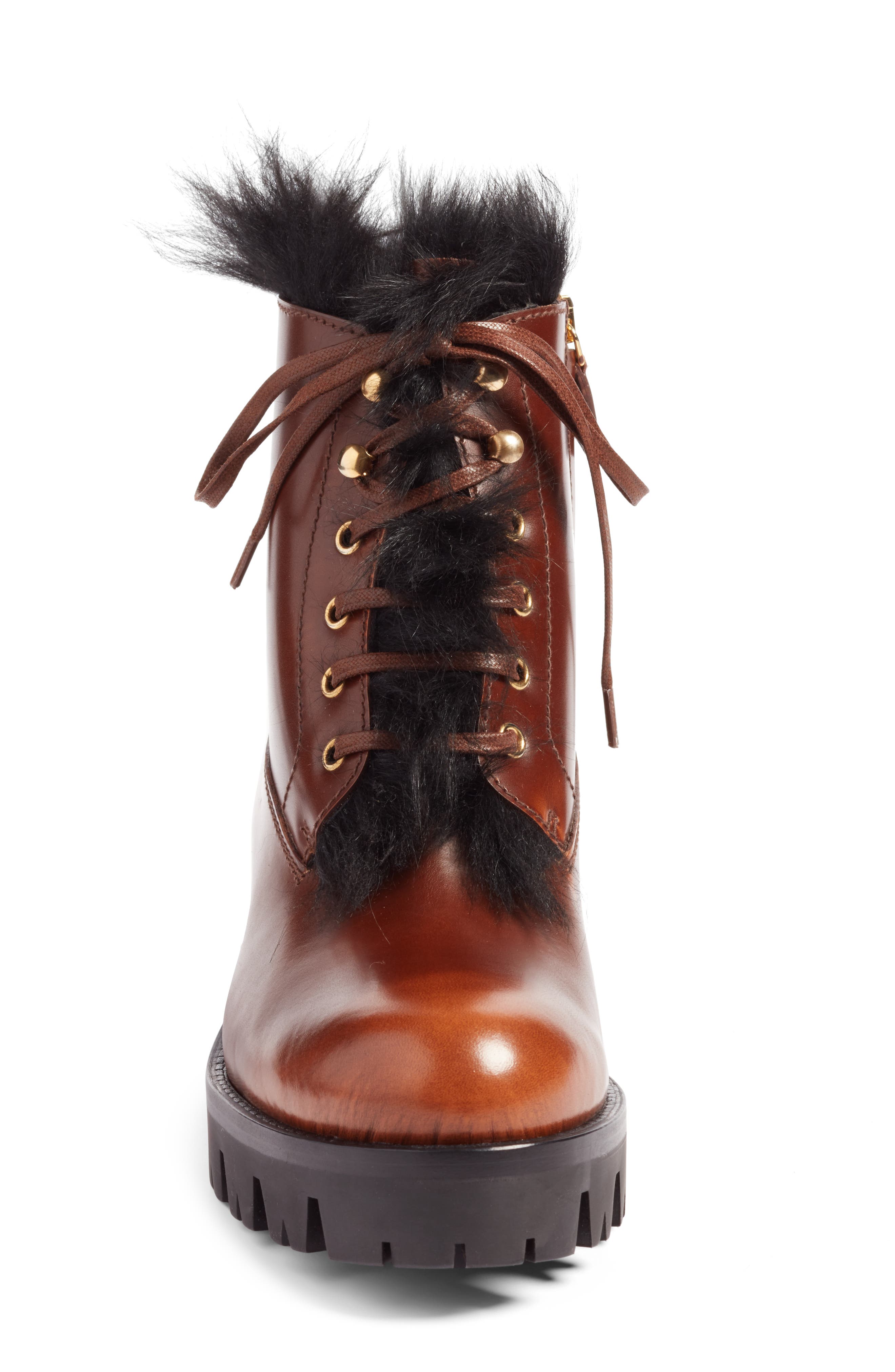 Prada Calfskin Boot with Genuine Shearling Trim, Alternate, color, 