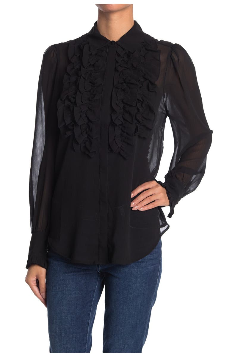 7 For All Mankind Ruffle Yoke Sheer Blouse, Main, color,
