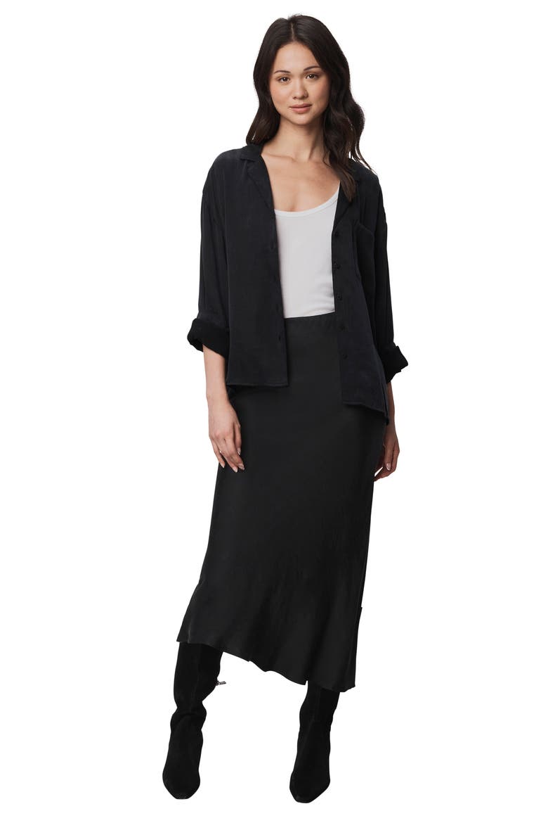 Serena Side Slit Satin Midi Skirt, Alternate, color, BLACK