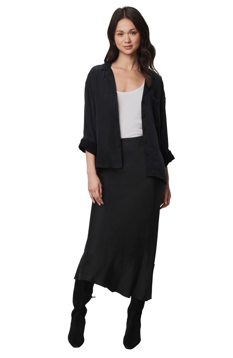 Splendid Serena Side Slit Satin Midi Skirt, Alternate, color, Black