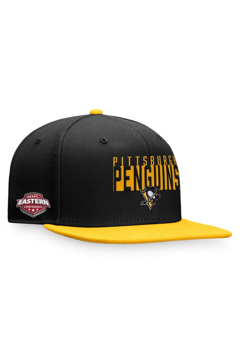 Men's Fanatics Branded Black/Gold Pittsburgh Penguins Fundamental Colorblocked Snapback Hat, Main, color, Black