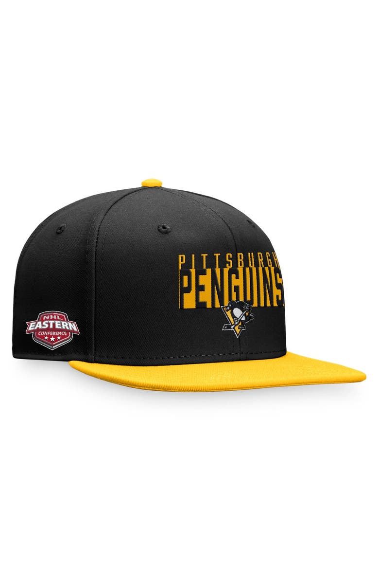 FANATICS Men's Fanatics Branded Black/Gold Pittsburgh Penguins Fundamental Colorblocked Snapback Hat, Main, color, 