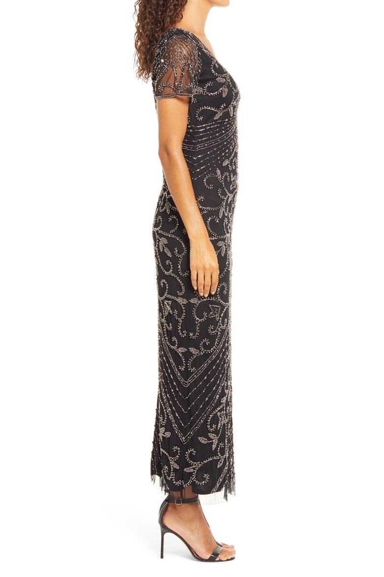 Beaded Mesh Column Gown, Alternate, color, BLK/MERC
