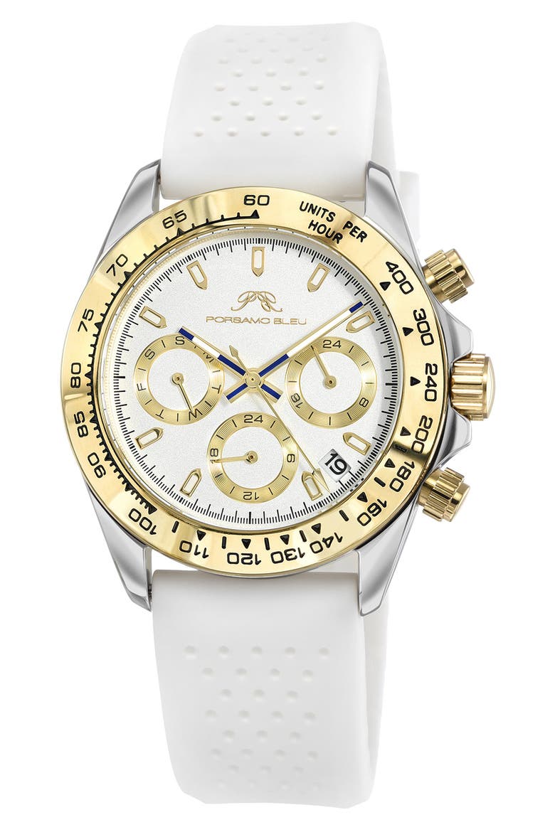 Women's Alexis Chronograph Sport White Silicone Watch, 37mm, Main, color, TWO-TONE/ WHITE