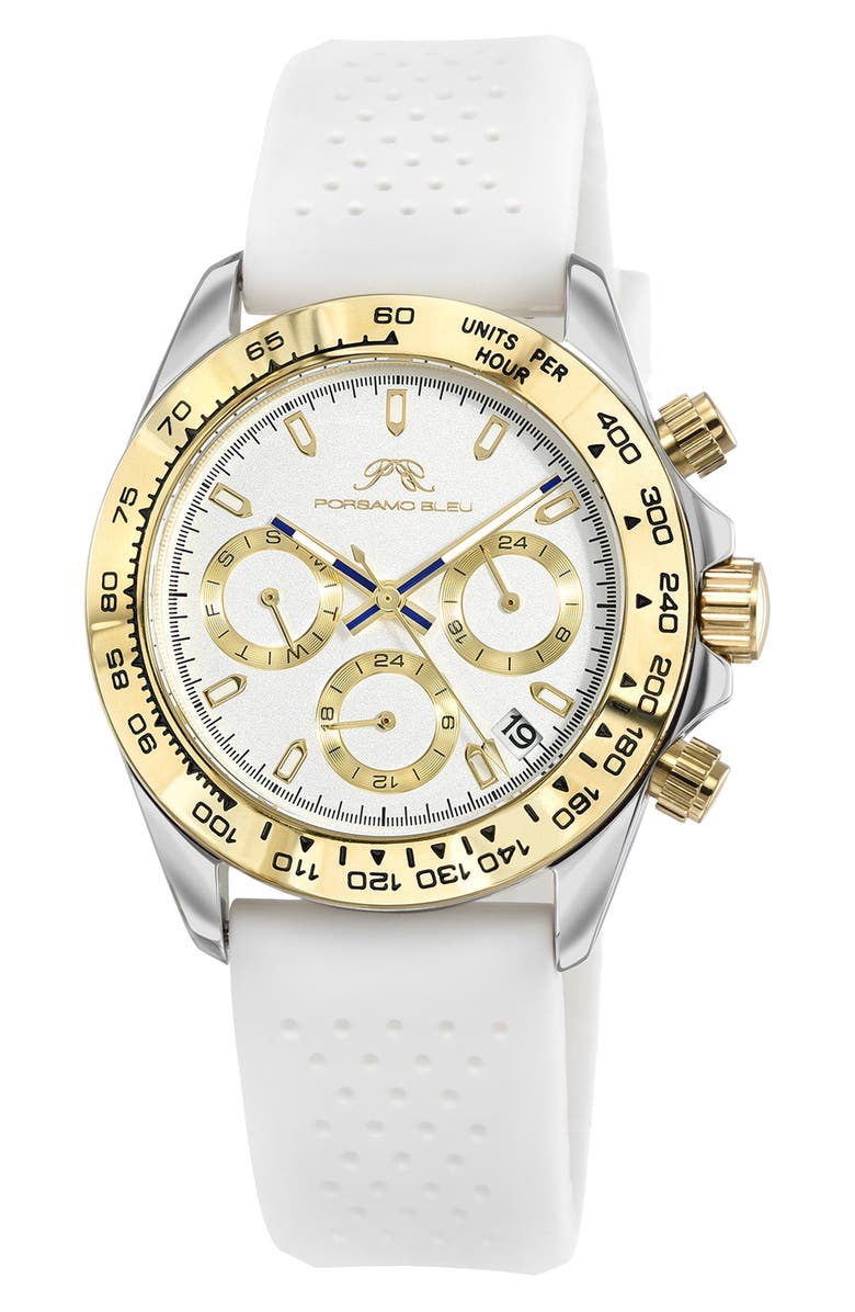PORSAMO BLEU Women's Alexis Chronograph Sport White Silicone Watch, 37mm, Main, color, Two-Tone/ White