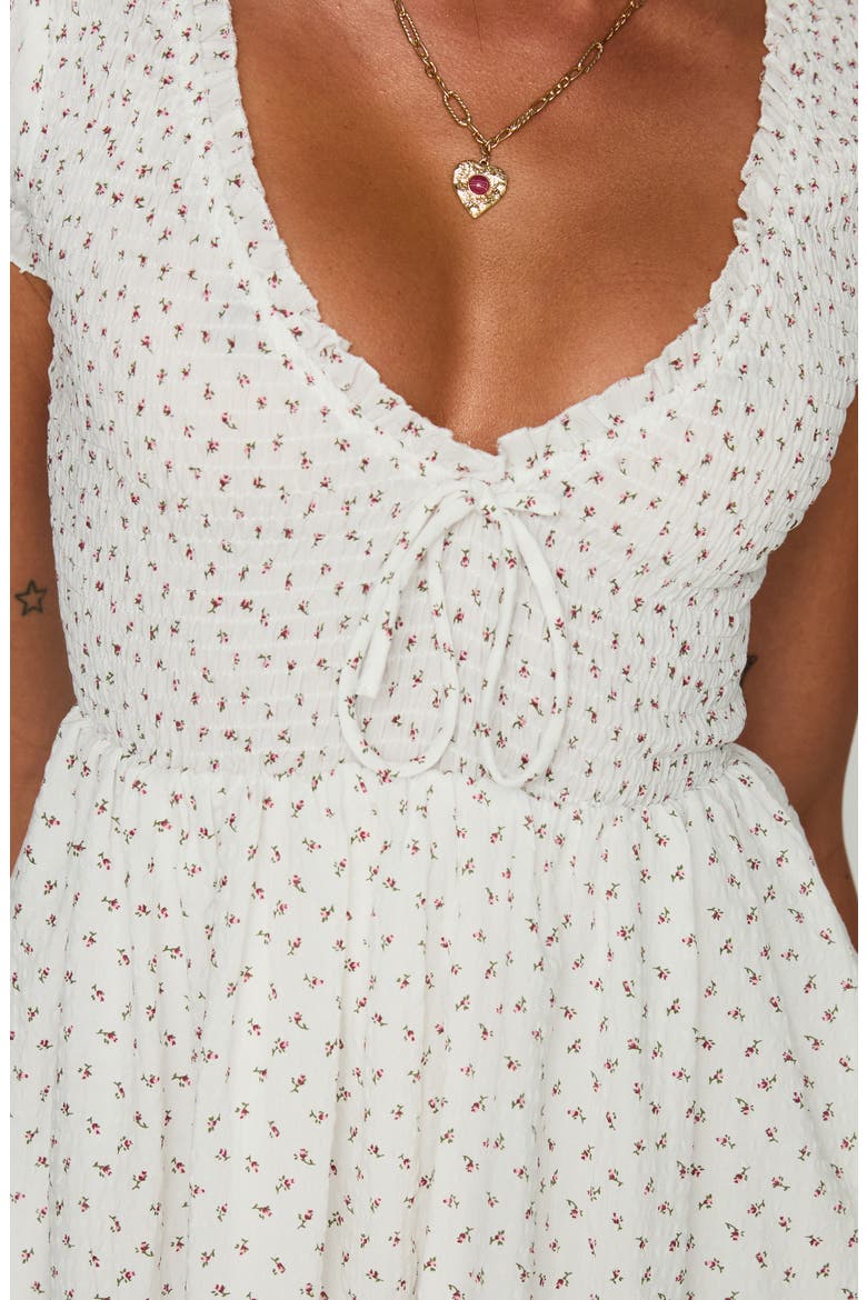 Sweet Talk Smocked Bodice Cotton Blend Mini Sundress, Alternate, color, WHITE FLORAL