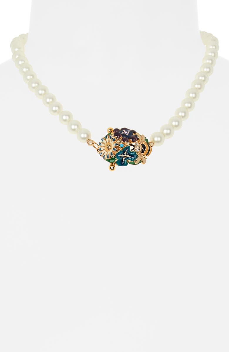 Kenneth Jay Lane Enamel Flower Pendant Faux Pearl Necklace, Alternate, color, Pearl/ Multi