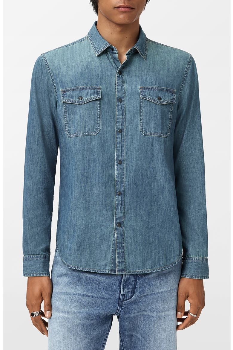 Otto Denim Snap-Up Western Shirt, Main, color, AGED BLUE