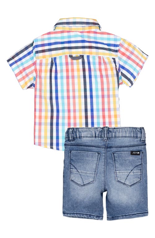 Joe's Plaid Short Sleeve Button-up Shirt & Denim Shorts Set In Blue Multi