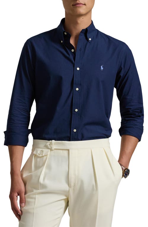 Shop Polo Ralph Lauren Stretch Cotton Poplin Button-down Shirt In Newport Navy