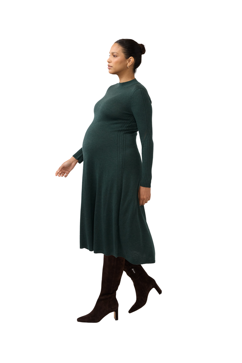 Long Sleeve Fit-and-Flare Sweater Maternity Midi Dress, Alternate, color, Dark Green