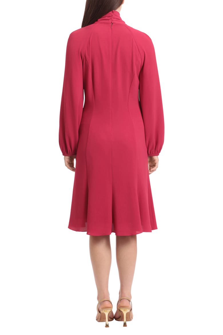 Tie Neck Long Sleeve Fit & Flare Dress, Alternate, color, PERSIAN RED