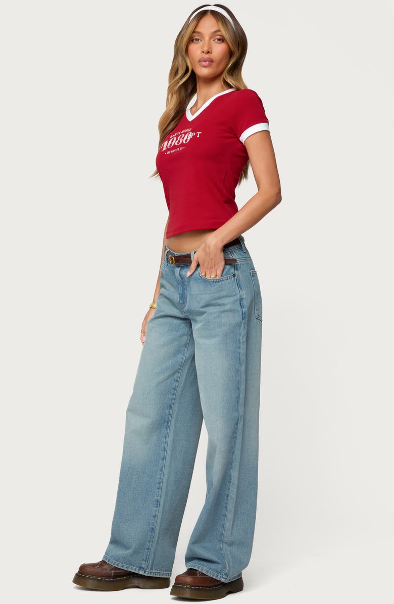 EDIKTED Santa Monica V-Neck Ringer T-Shirt, Alternate, color, Red